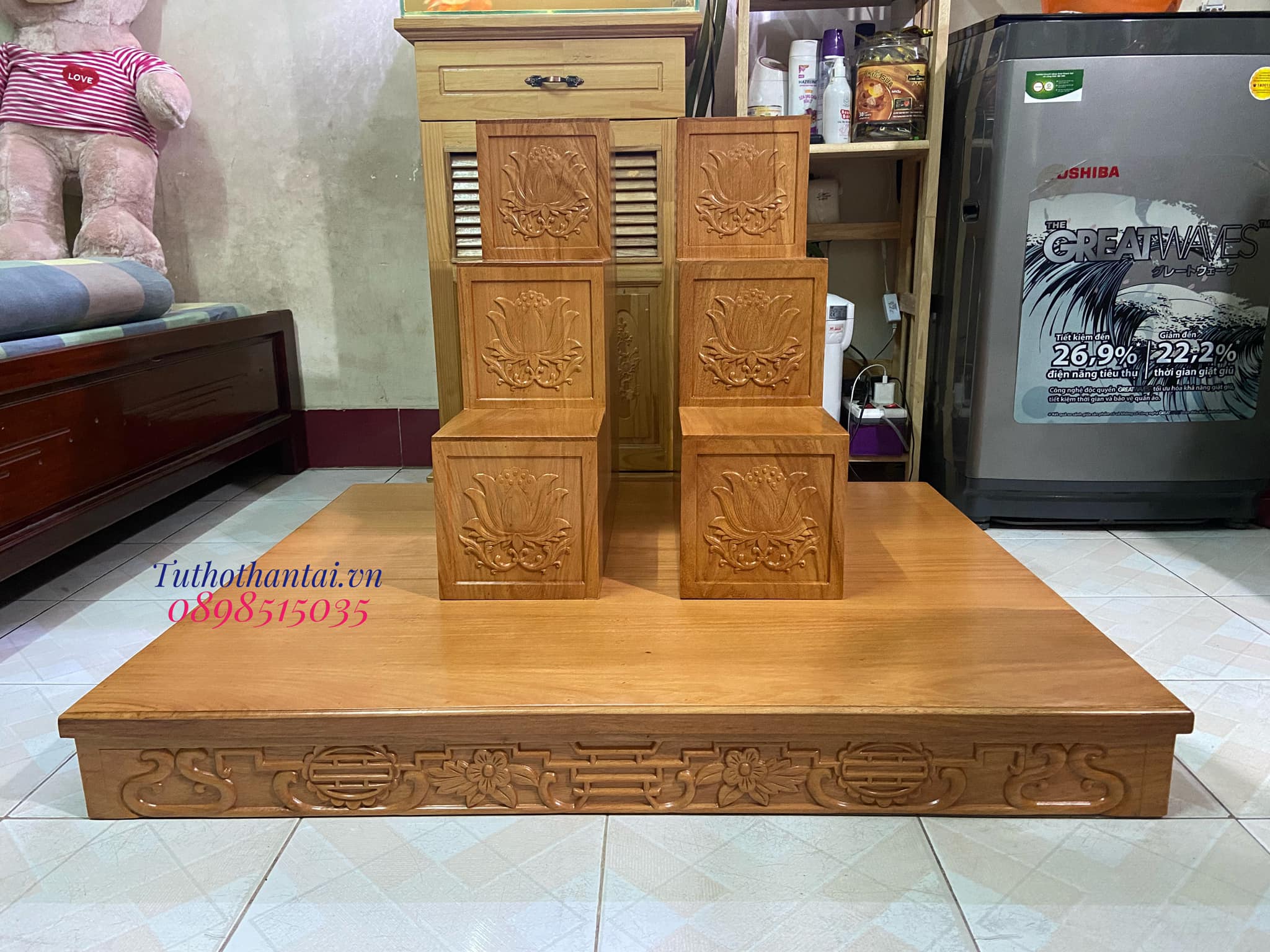 Bục tam cấp Hoa Sen bàn thờ thần tài ( Hàng cao cấp loại 1 )