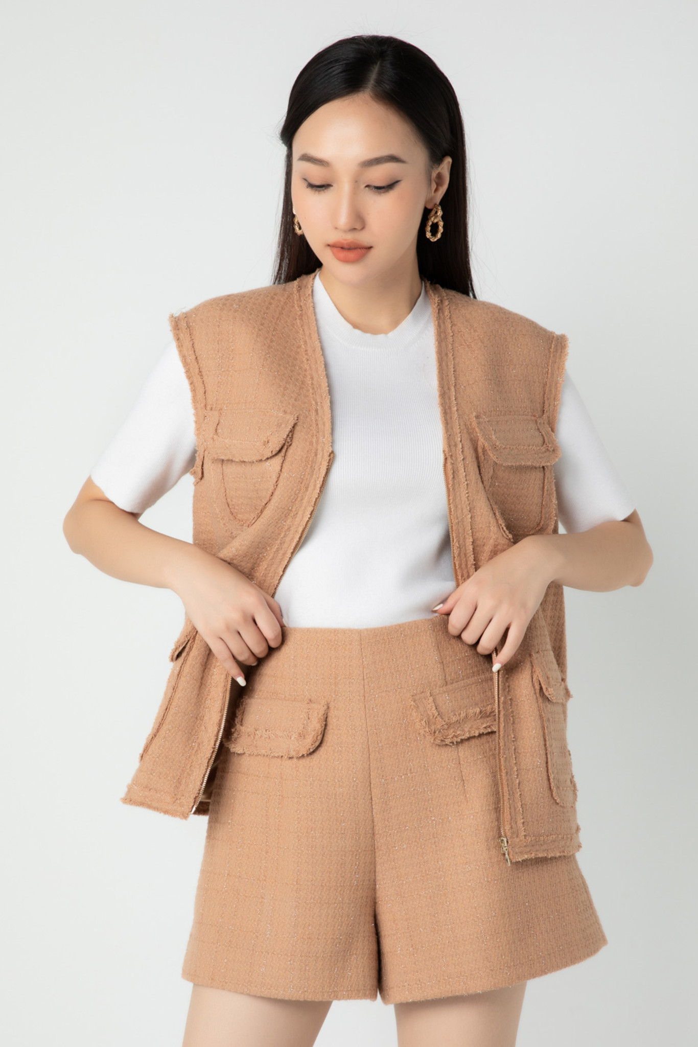 Áo gile nữ dạ Tweed IVY moda MS 76T0093
