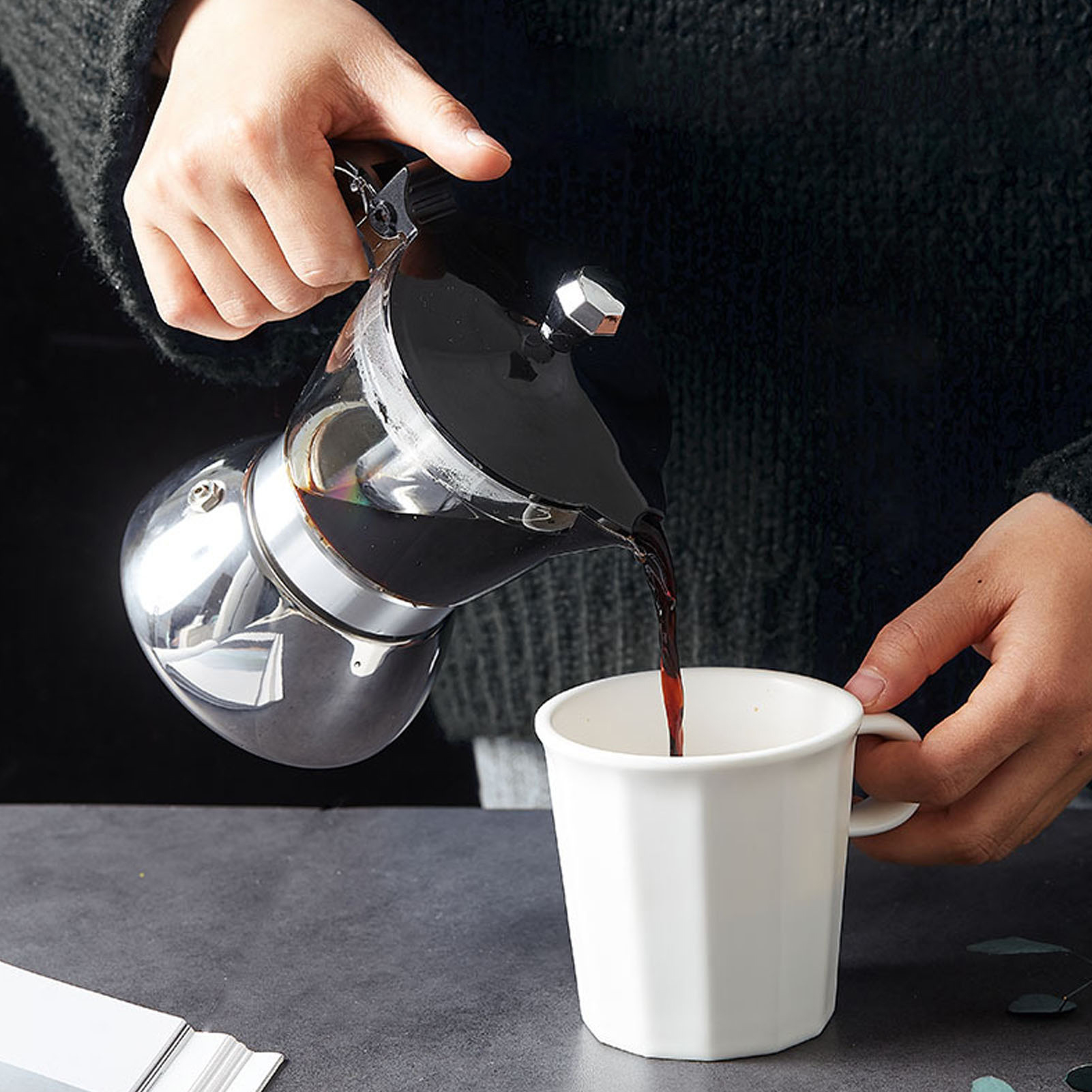 Bình pha cà phê bằng thép không gỉ Moka Pot gia dụng để pha cà phê
