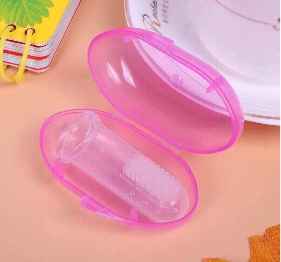 Rơ lưỡi XỎ NGÓN silicon, bàn chải đánh răng cho bé, có hộp đựng giữ vệ sinh