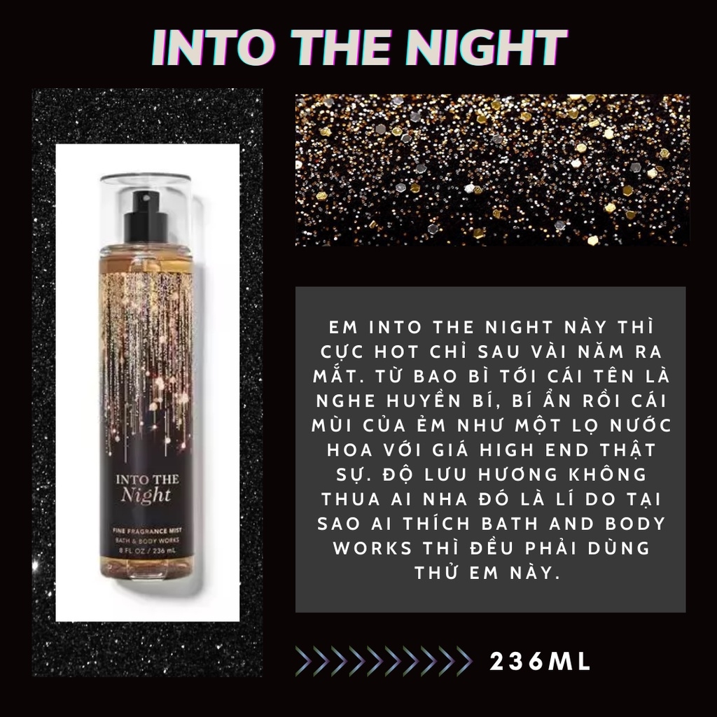 Xịt thơm bath & body works INTO THE NIGHT BODY MIST Chai Cao