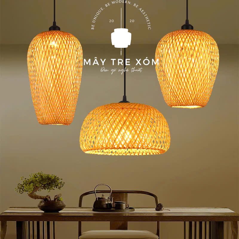 Đèn tre 2 lớp- đèn trang trí thả trần