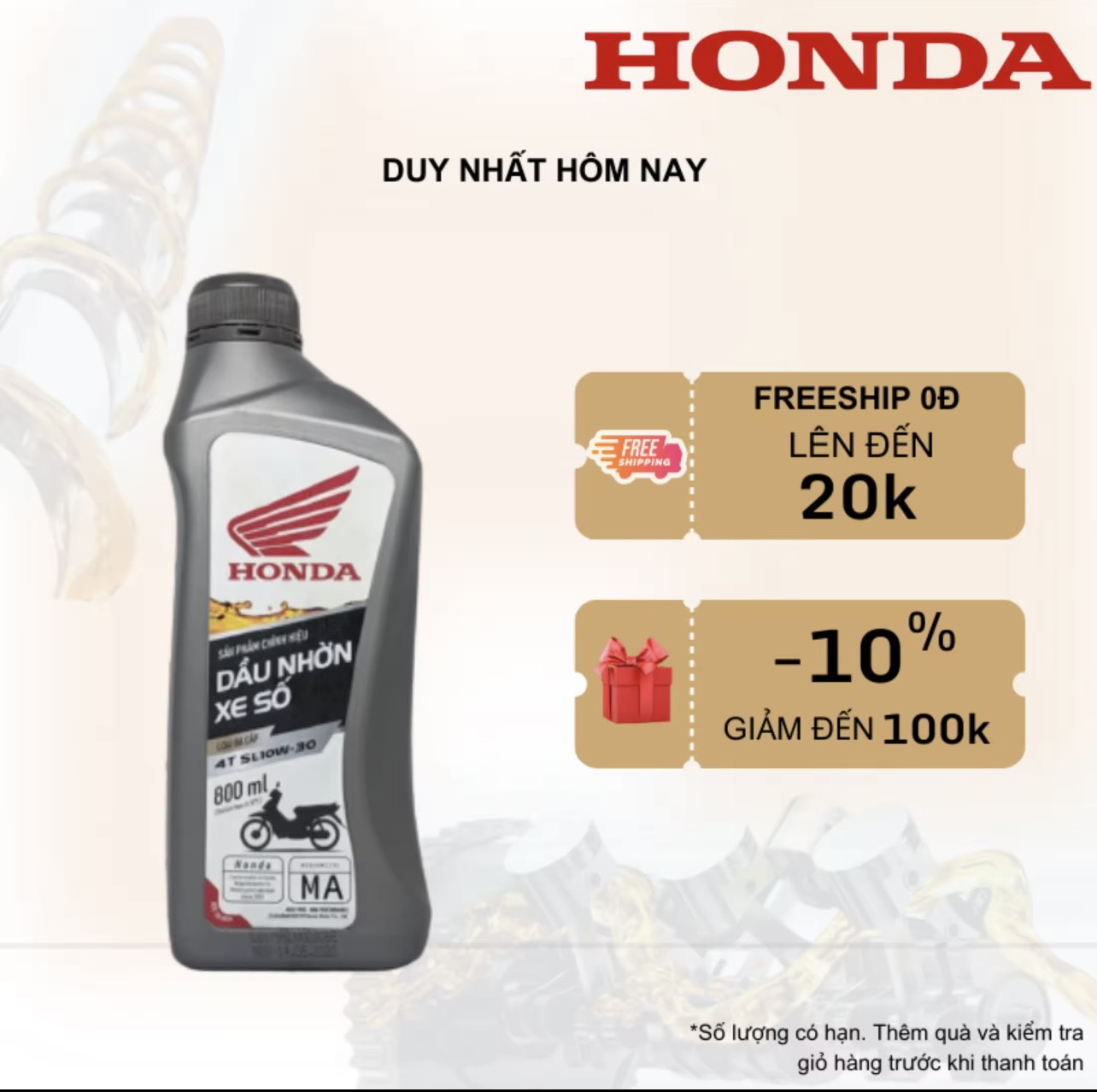 ( Giá KM) Dầu nhớt xe máy, xe số Honda 10w30 800ml ( 0.8L )