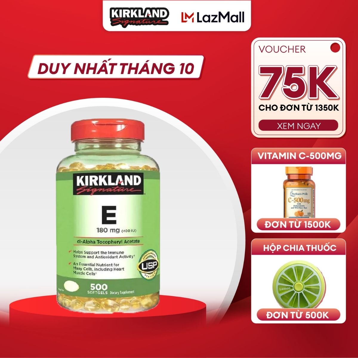Viên uống bổ sung Vitamin E 400 IU Kirkland Signature giúp làm đẹp da Của Mỹ 500 viên