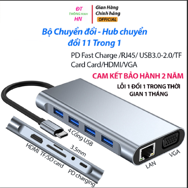 Bảng giá Bộ Chuyển Đổi USB Type C 11 Trong 1 HDMI USB 3.0 - Mạng Lan - SD/TF - 4 Cổng USB - USB/C - PD - VGA Kết Nối Với Điện Thoại Laptop ( CAM KẾT BẢO HÀNH 2 NĂM ) Phong Vũ