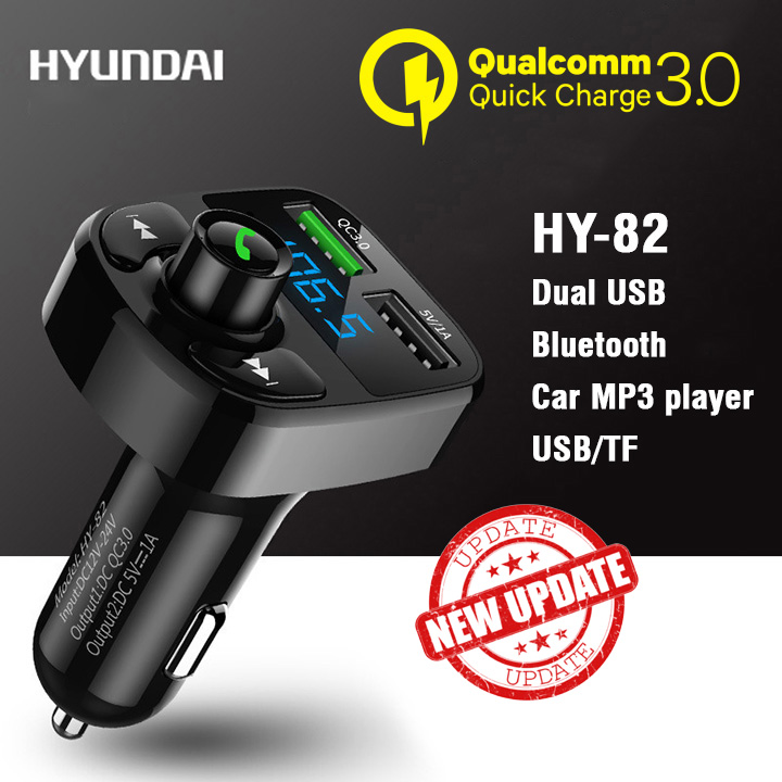 Tẩu nghe nhạc trên ô tô kiêm sạc điện thoại 2 cổng cao cấp Hyundai HY-82 công nghệ sạc nhanh QC 3.0