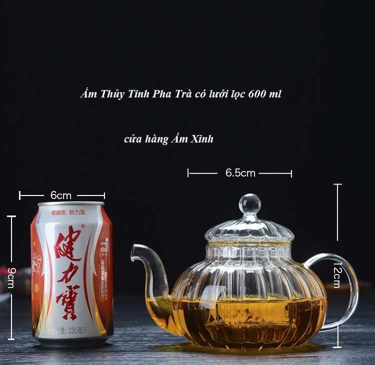 Ấm Thủy Tinh Pha Trà có lưới lọc 600 ml