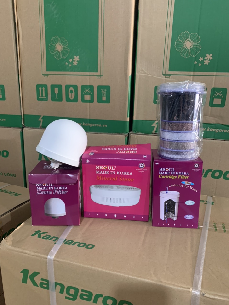 Bộ than lọc nước và đá khoáng gốm lọc ( nấm lọc ) seoul   bình úp cây nước nóng lạnh kangaroo made in korea