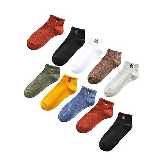 Set 10 Đôi Tất, Vớ Ulzzang Trơn Cổ Ngắn Hình Gấu Brown - Tất Gấu Vớ Gấu trendy Hot Hit