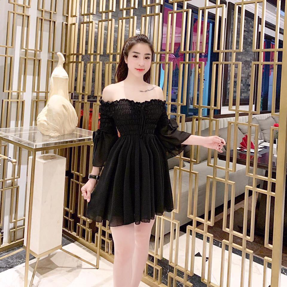 Đầm nhún tay cột nơ vải kate