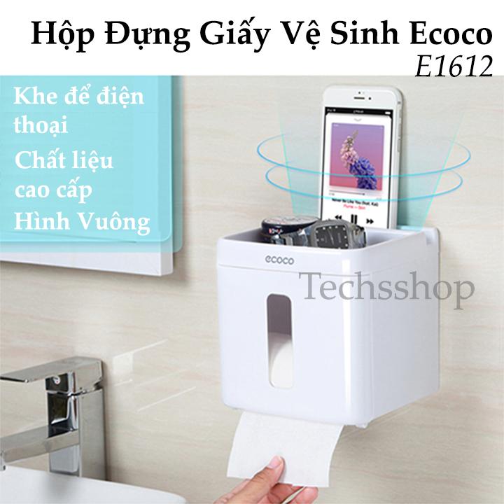 Hộp đựng giấy vệ sinh Ecoco đa năng dán tường E1612 E1613 - Hộp để giấy vệ sinh 1 tầng chống nước có khe để điện thoại - Kệ nhà tắm để đồ