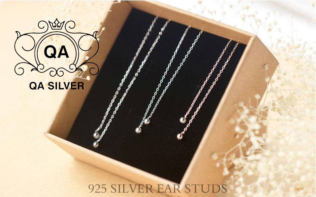 Khuyên tai bạc 925 dáng dài bi tròn bông nữ tua xích S925 CHAIN QA SILVER Earrings EA170101