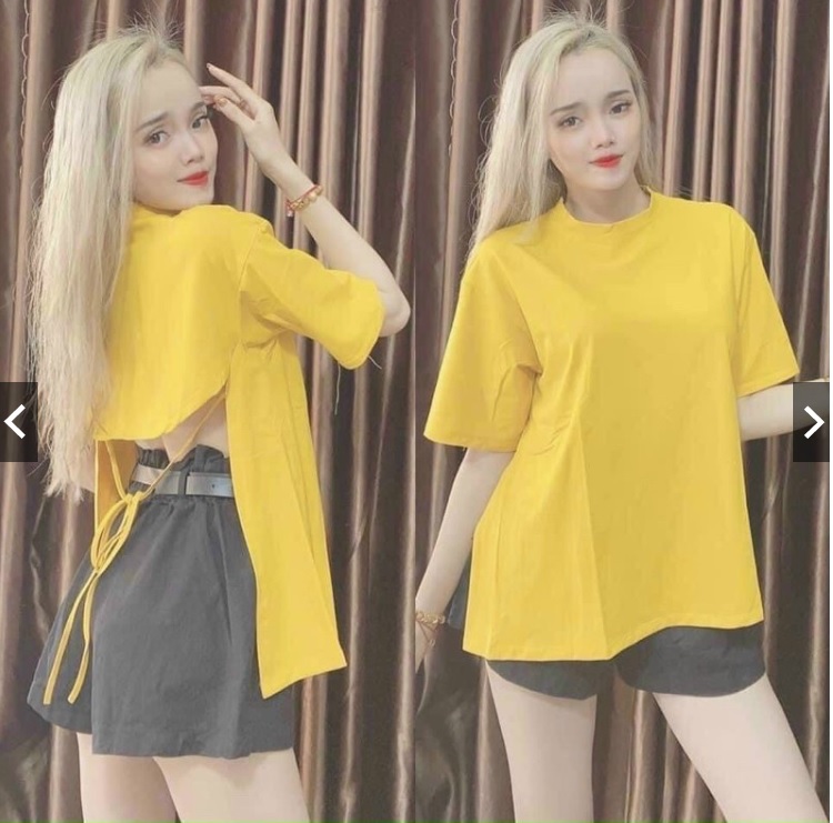 Áo thun kiểu form rộng hở lưng 3/4 cột dây