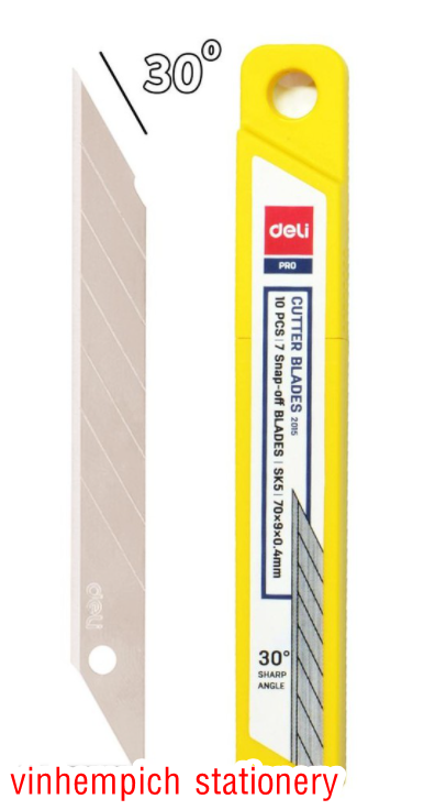 Combo dao rọc giấy 30 độ Deli 2034 + hộp 10 lưỡi dao 30 độ Deli 2015