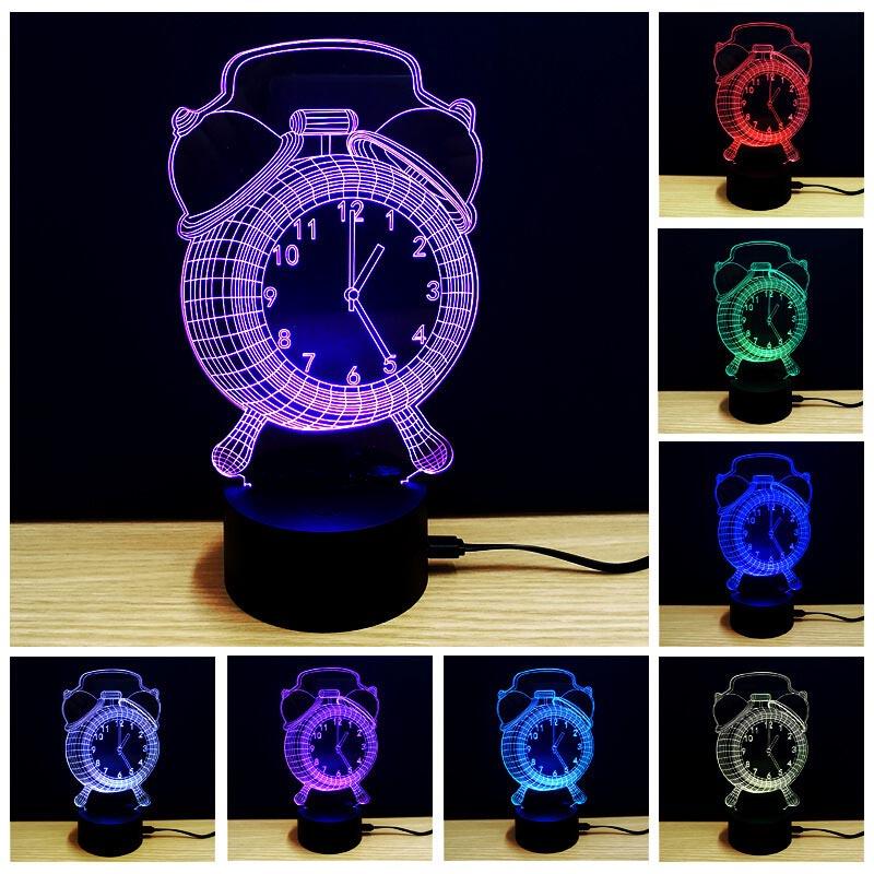 Đèn Ngủ Để Bàn, Đèn Ngủ 3D LED 7 Màu Hình Đồng Hồ Công Nghệ Mới Thiết Kế Kiểu Dáng Đẹp Mắt, Màu Sắc Đa Dạng Tăng Sự Ấm Áp, Lãng Mạn Cho Phòng Ngủ Bạn