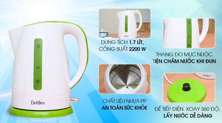 Bình siêu tốc Delites 1.7 lít ST17P01WG