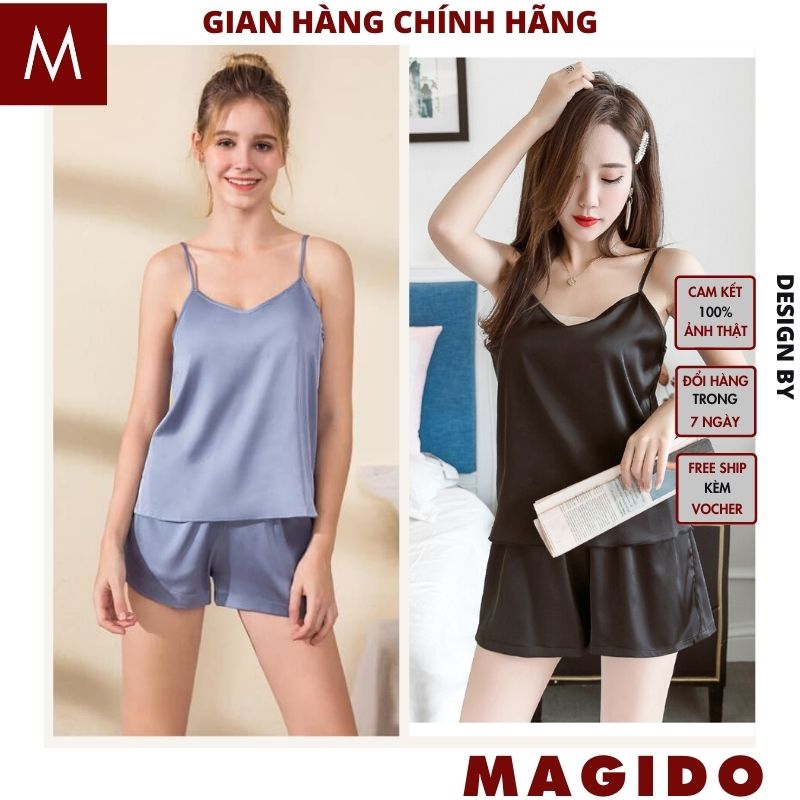Bộ lụa 2 dây mặc nhà -Bộ đồ ngủ lụa 2 dây mặc nhà bigsize lụa satin cao cấp thoáng mát -MAGIDO