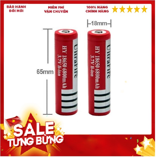 Pin sạc dung lượng cao 18650 3.7v 6800mah dùng cho đèn pin, quạt, điều khiển....