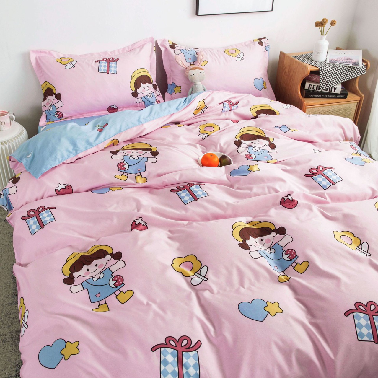 Trọn Bộ 4 Món Cotton Poly Nhập Mẫu CÔ BÉ HOA HỒNG  Dễ Thương Cho Bé Gái