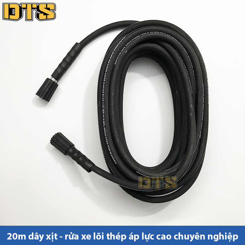 20m Dây xịt rửa, dây rửa xe lõi thép áp lực cao cấp cho máy rửa xe cao áp, máy xịt rửa (Ren trong 22mm)