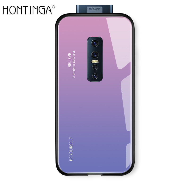 Hontinga For Vivo V17 Pro Case Luxury Aurora Rainbow Casing Gradient Series Phone Cases Shockproof Tempered Glass Back Cover