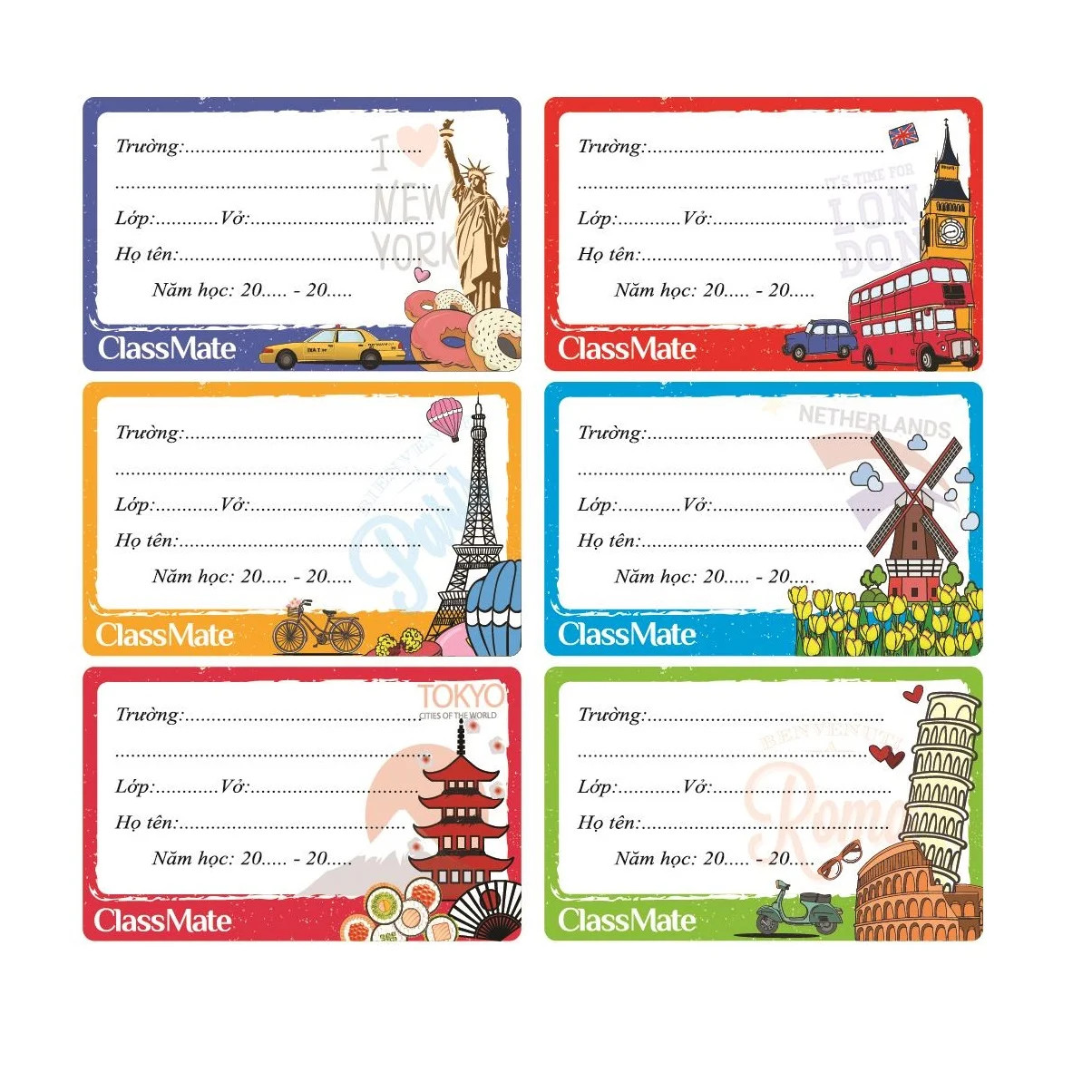 Combo 2 tập Nhãn vở classmate NT232/NT205/NT204/NT233