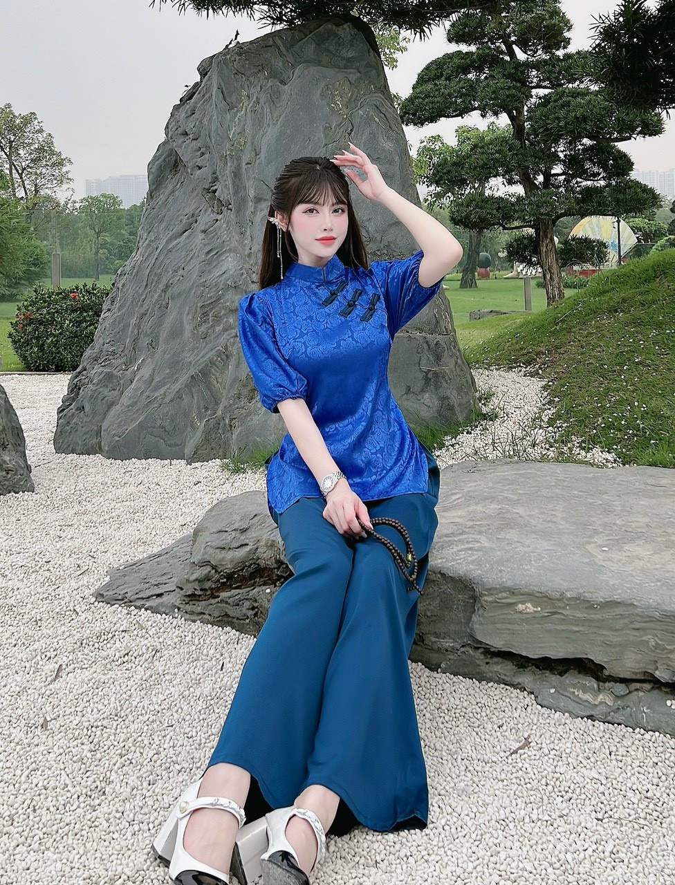 Đồ Lam Đi Chùa # Sẫm Gấm Cách Điệu# Quần Áo Nữ