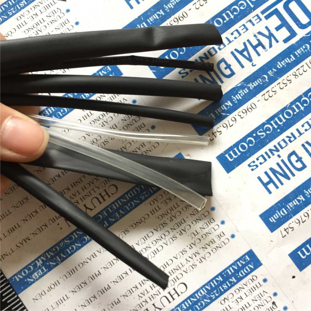 Combo dây nhiệt, dây co nhiệt 9 loại, mỗi loại 1m phi 2/3/4/5/6/8mm màu đen, phi 2/3/4mm màu trong kde3539