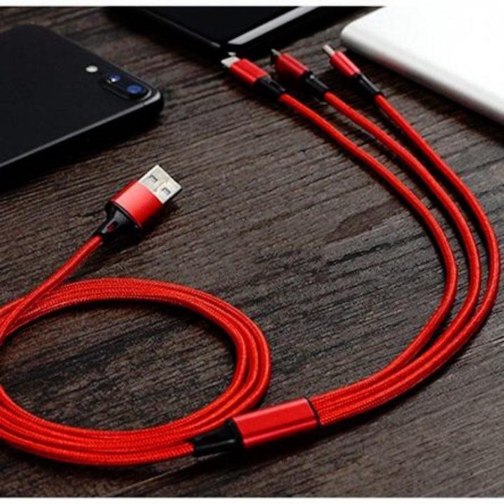 Cáp sạc 3 đầu 1m - chất liệu vải dù chắc chắn chống gập