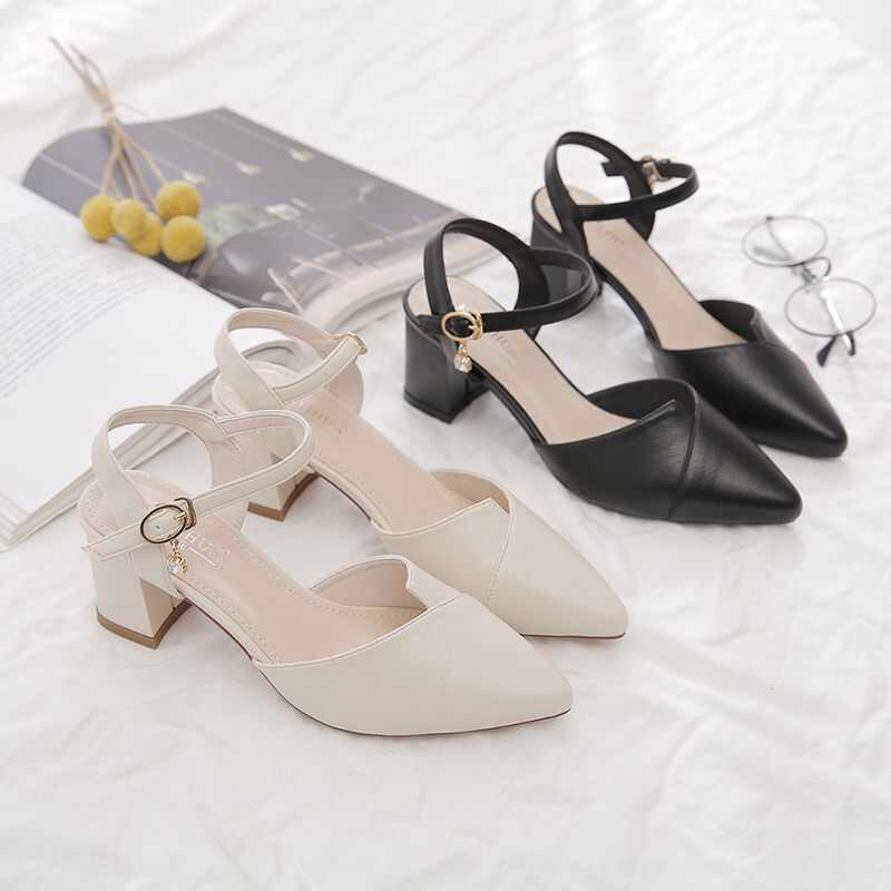 Sandal nữ/giày cao gót nữ 5 phân mũi nhọn chất da mềm mịn đế vuông,sandal nữ cao gót hàng hot 2021