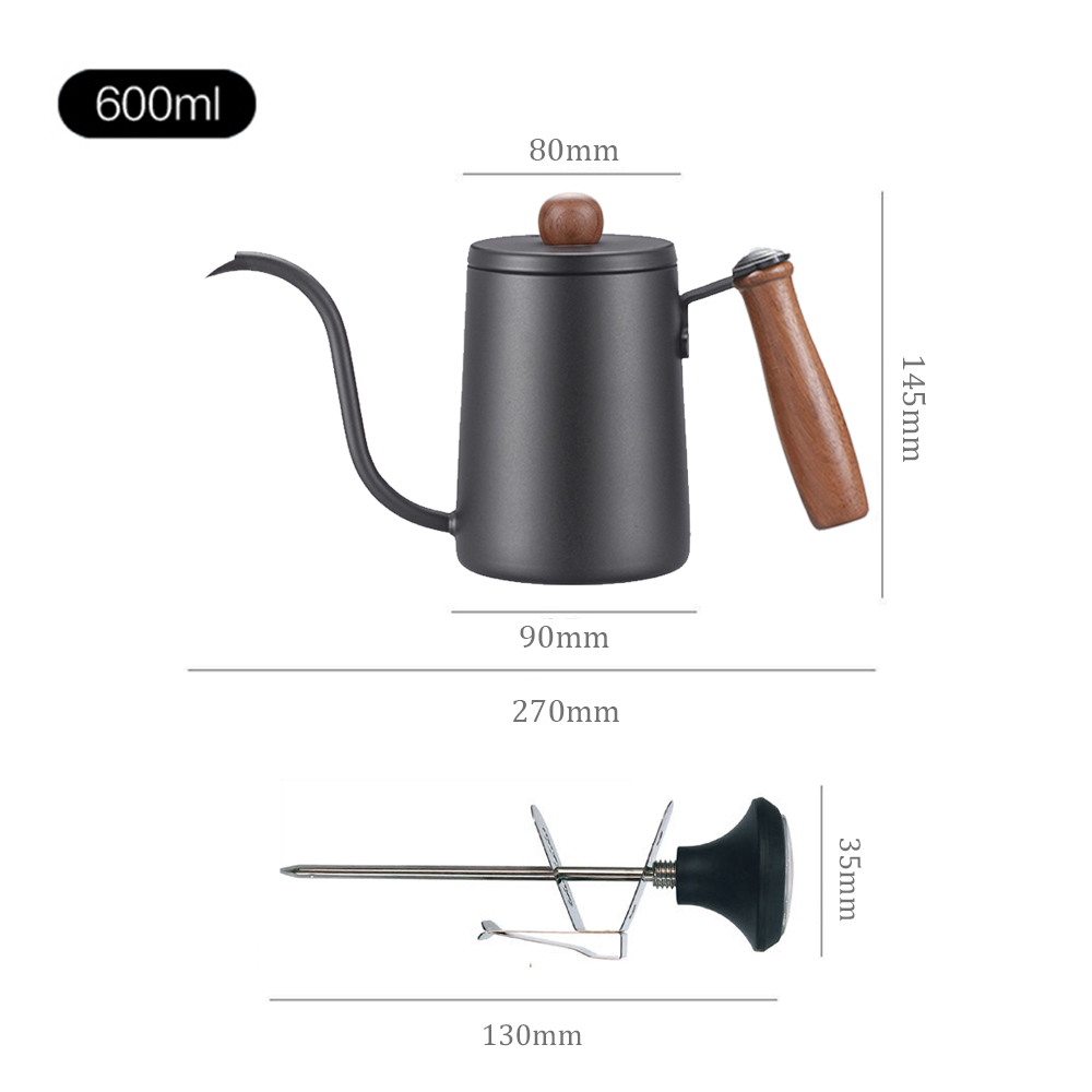 Bình rót cổ ngỗng - Bình trà rót cà phê bằng thép không gỉ 600ML không dính với nhiệt kế