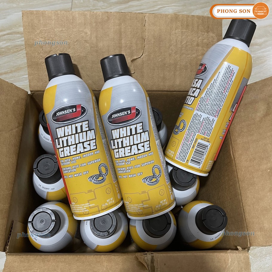 Chai xịt mỡ bôi trơn đa dụng Johnsen White Lithium Grease (mỡ bò nước Johnsen)