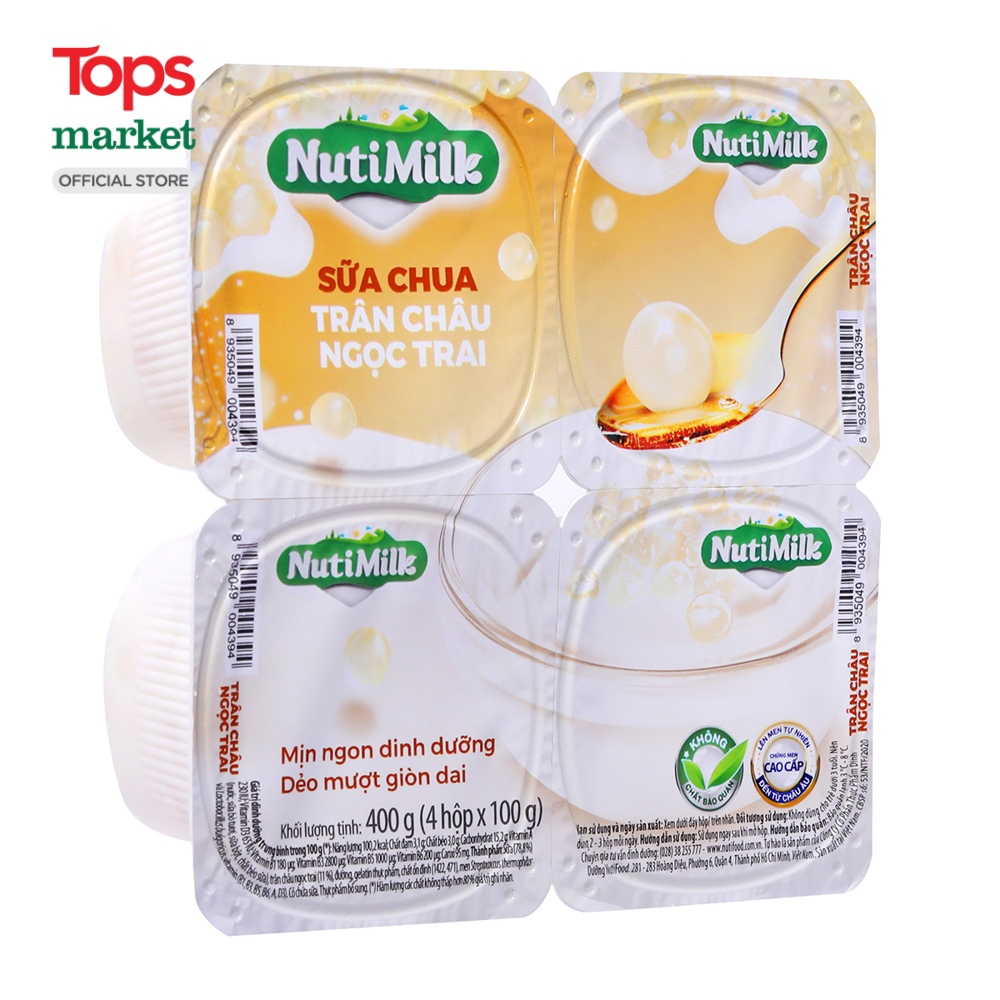 4 Hộp Sữa Chua Nutimilk Trân Châu Ngọc Trai 100G - Siêu Thị Tops Market