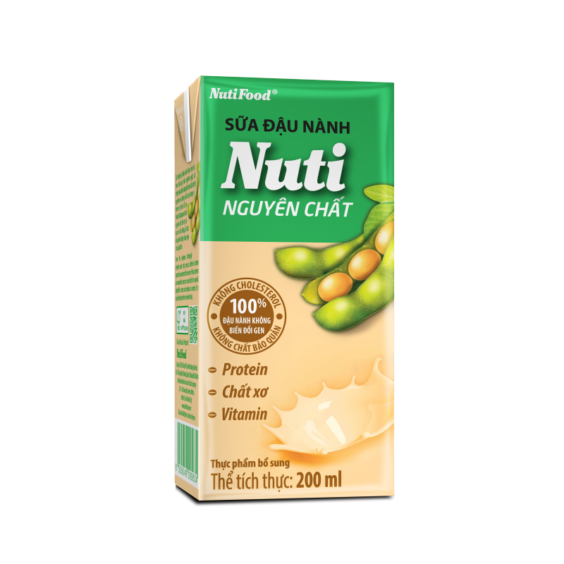 Sữa đậu nành Nuti Nguyên Chất Hộp 200ml - Thương Hiệu NUTIFOOD