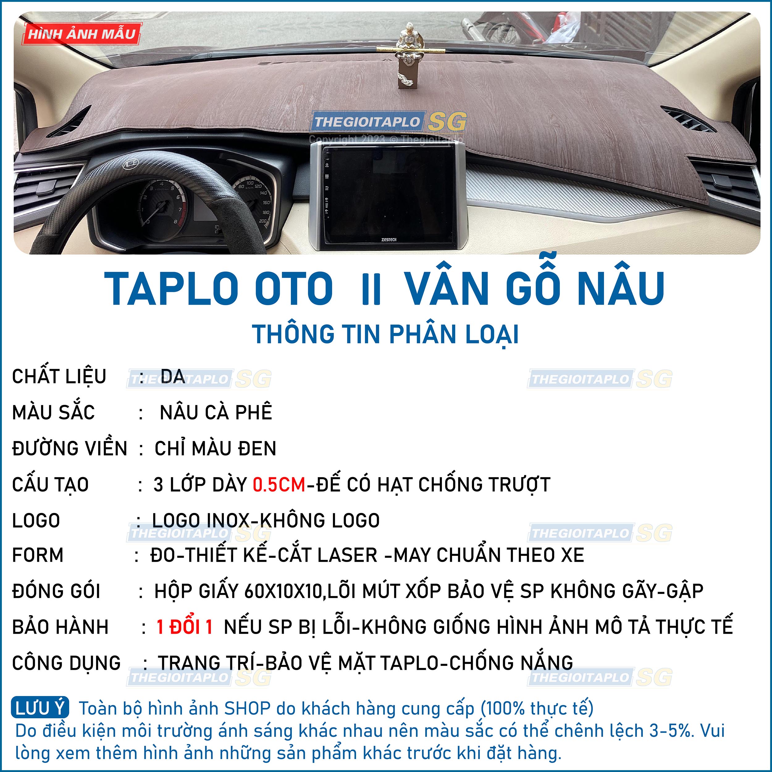 [Santafe đời 2020 đến 2023] Thảm taplo ô tô da cacbon,da vân gỗ,và tuyết nhung 3 lớp dày 1cm chống nắng mới nhất