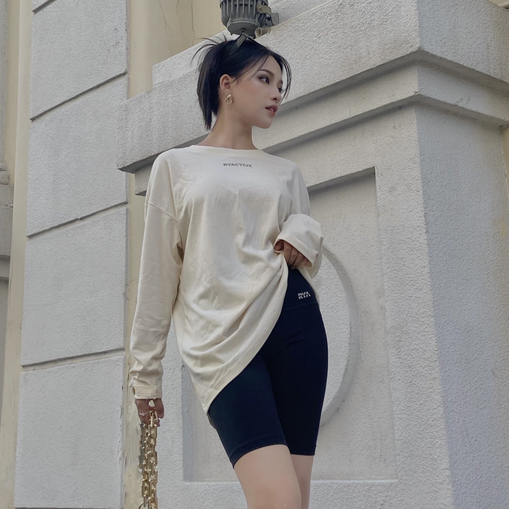 Áo thun oversized tay dài RYACTIVE - Oversized Longsleeves Tee Cream