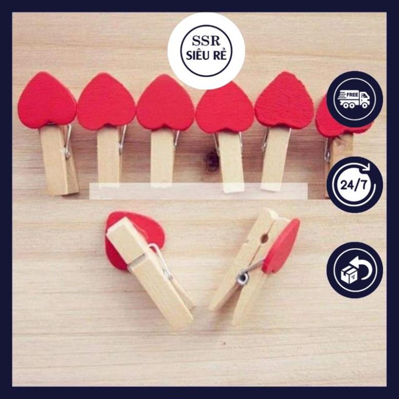 Combo 10 kẹp gỗ hình trái tim màu đỏ