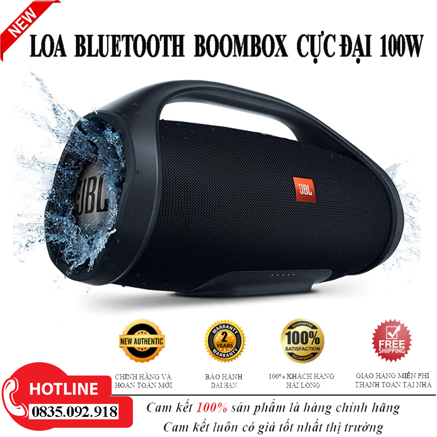 Loa BT JBL Boombox 100W Loại Cực Đại - Thiết Kế Sang Trọng Có Tay Cầm - Dưới Loa Được Bố Trí Dải Đèn Với 5 Led Mini Sáng Tương Ứng Với Mức Dung Lượng Pin - Âm Thanh Trong BASS trầm - Hàng Có Bảo Hành