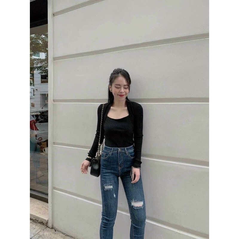 Áo Croptop THUN CROPTOP FORM VỪA PHỐI MÀU CỰC DỄ THƯƠNG MỘC 1999 STORE Cổ vuông thun gân nữ tay dài dáng ôm Hàn Quốc