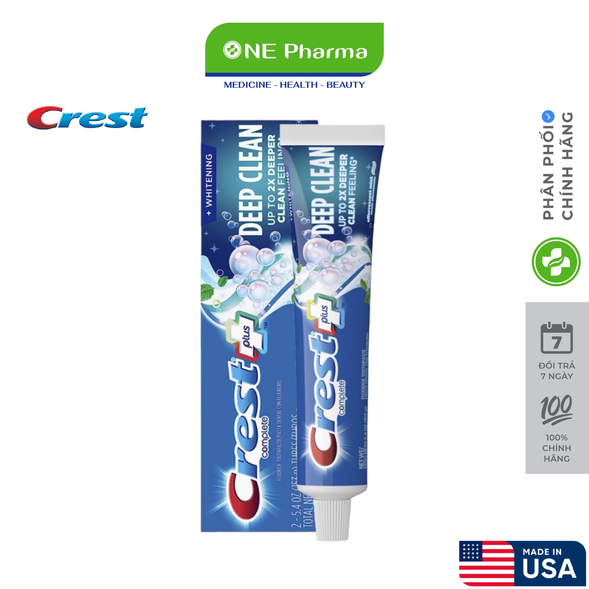 Kem Đánh Răng Crest Plus Deep Clean Làm Sáng, Tác Động Sạch Sâu - 153g