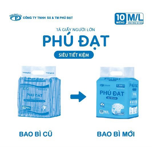 Tã Dán Người Lớn Bịch 10 Miếng Phú Đạt Size M/L