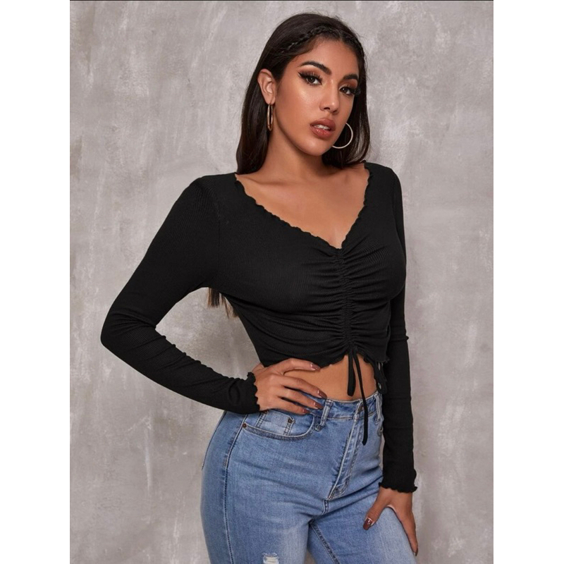 [ SIZE LỚN BIGSIZE 55Kg-100Kg ] AMS6 CROPTOP TAY DÀI RÚT DÂY