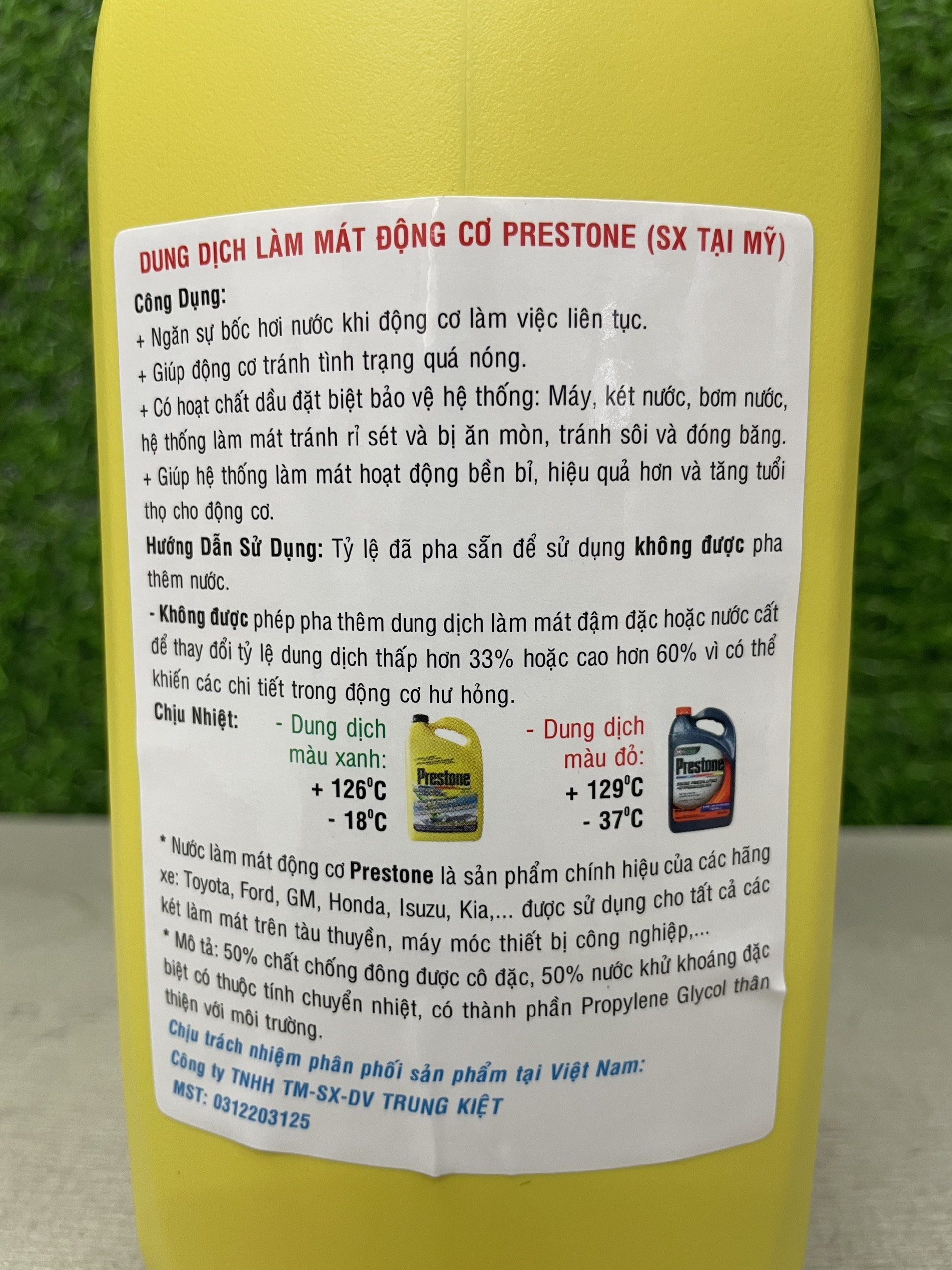 [ HÀNG CHÍNH HÃNG ] Nước Làm Mát Động Cơ Cao Cấp Prestone 33% Màu XANH (3.78 lít) - Nhập Khẩu USA