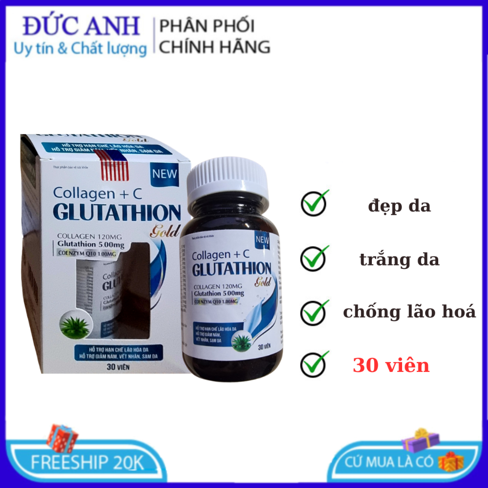 Viên uống đẹp da Collagen Glutathion Gold đẹp da-trắng hống chống lão hóa tăng nội tiết nữ giới hộp 30 viên