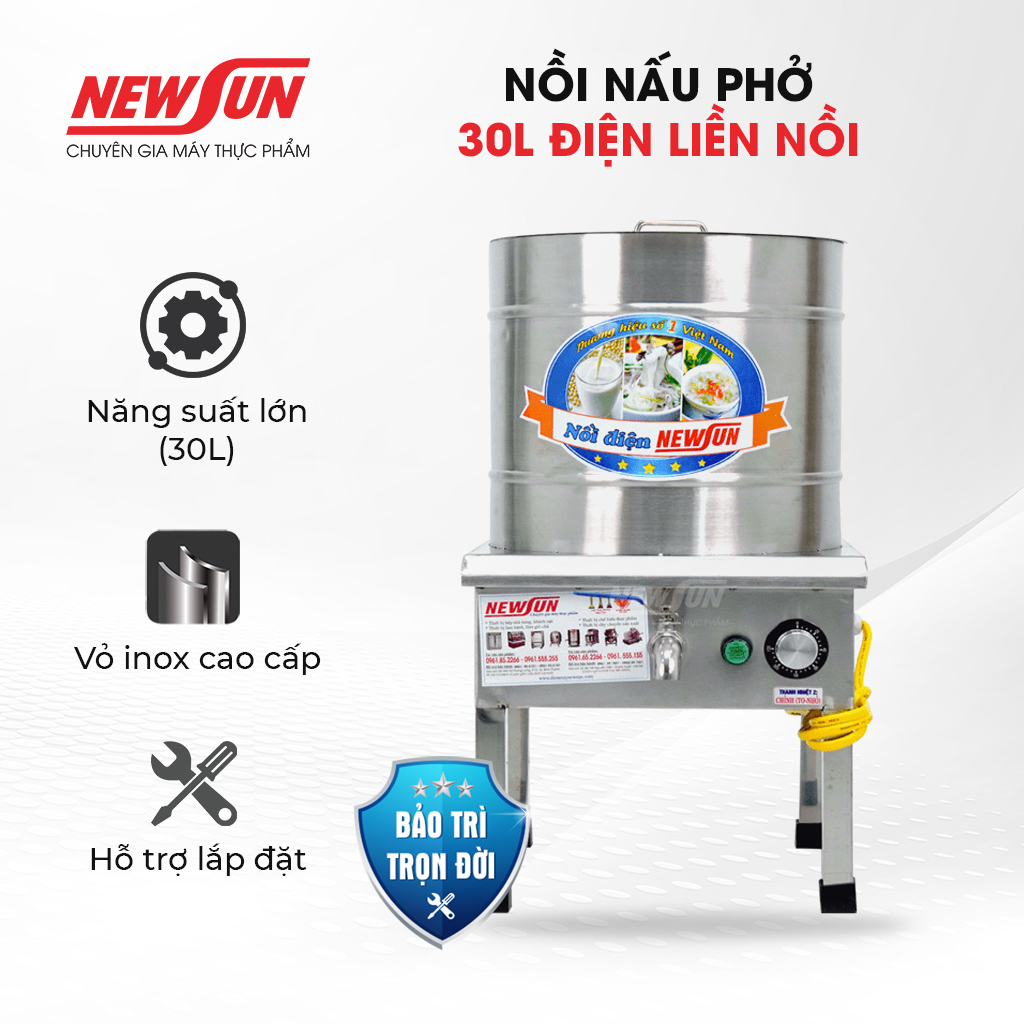 Nồi nấu phở công, nhúng - trần bánh phở  NEWSUN 30L điện liền nồi - Hàng chính hãng - Tặng 1 thanh nhiệt kèm theo