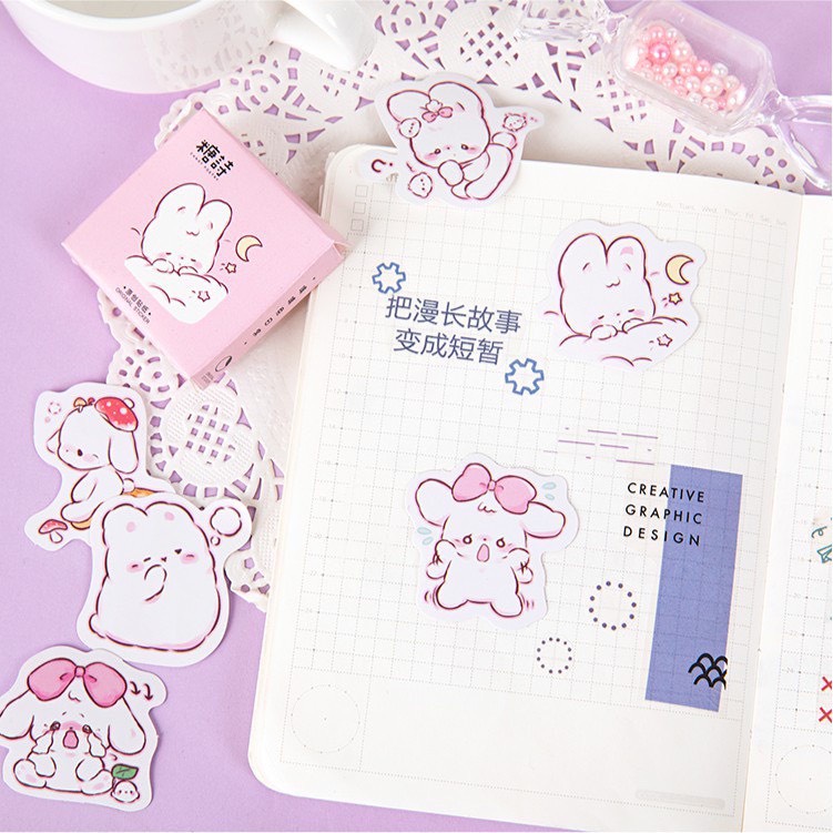 [HD41] Bộ 45 hình dán sticker Thỏ Con dễ thương trang trí sổ tay DIY