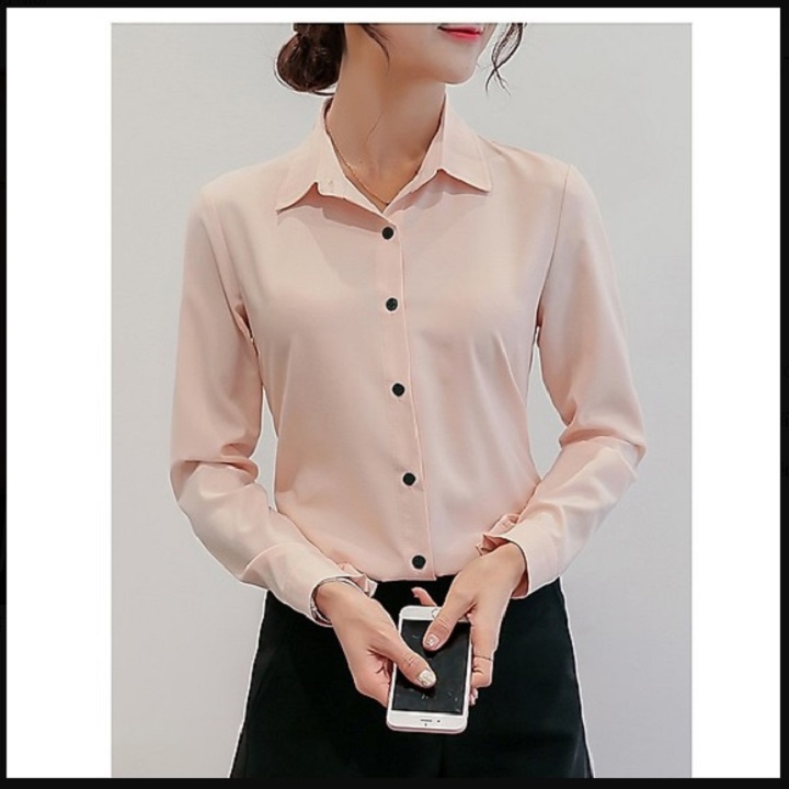 Áo Sơ Mi Nữ Công Sở Kiểu Tay Dài Phối Nút đen