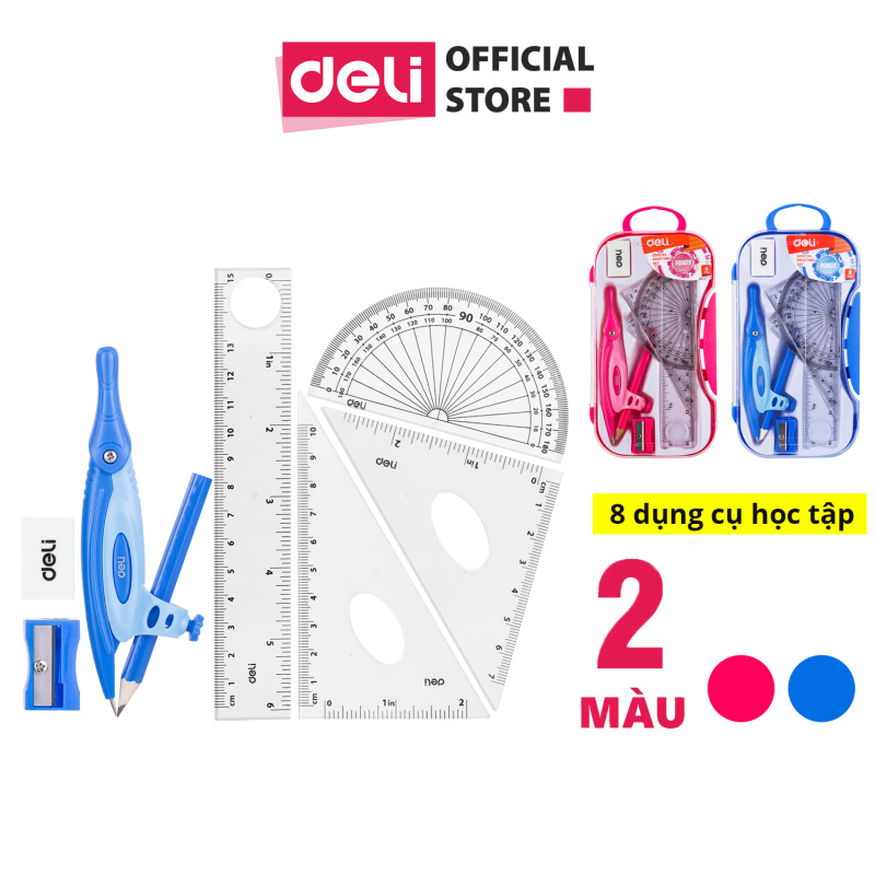 Mua Bộ compa Deli, hồng/xanh dương, gồm 8 dụng cụ/bộ - EG30204
