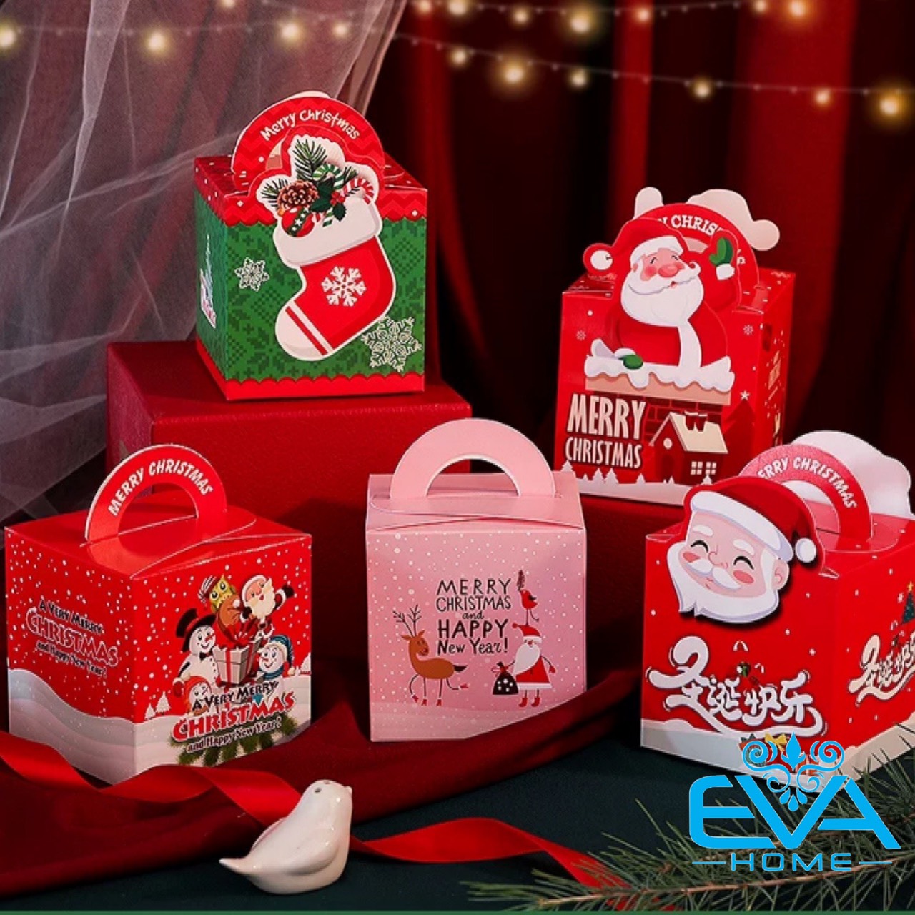 [HCM]Combo 5 Hộp Giấy Đựng Quà Noel / Hộp Quà Giáng Sinh Nắp Trái Tim 3D Nhiều Mẫu M3080