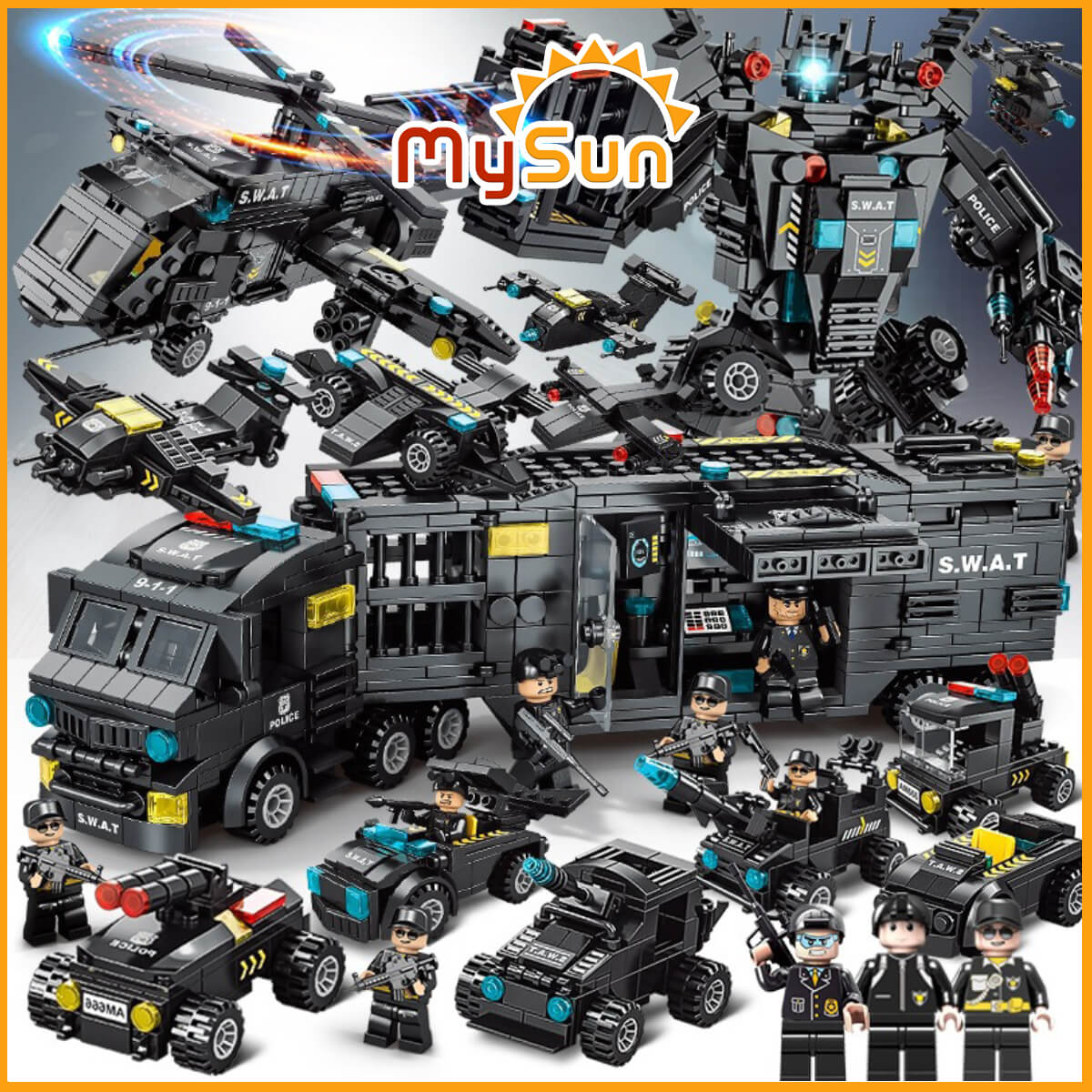 Bộ đồ chơi LEGO lính đặc nhiệm, xe truck cảnh sát SWAT Police